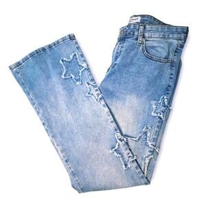 Y2K Star Patch Jeans Women Light Wash Stretch Denim Festival Coquette